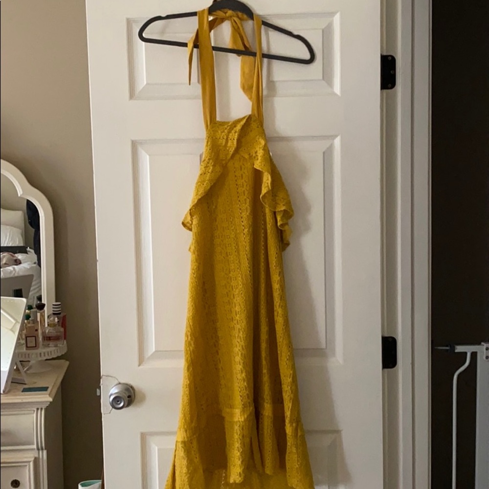Gorgeous Mustard lace dress, tie around neck